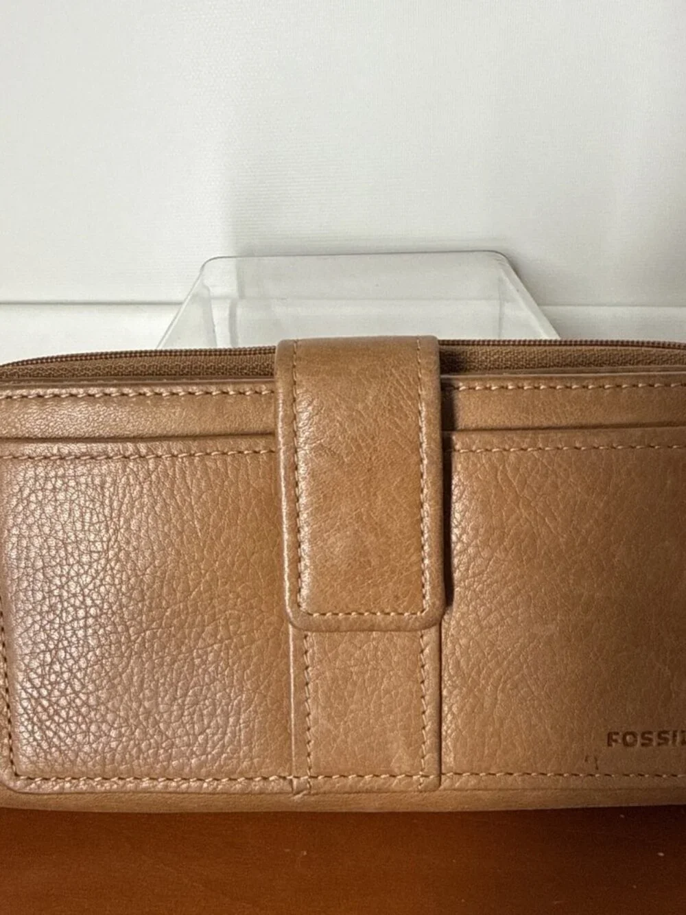 FOSSIL LEATHER Bifold Wallet Camel Brown Nice Large Size Many Departments Soft